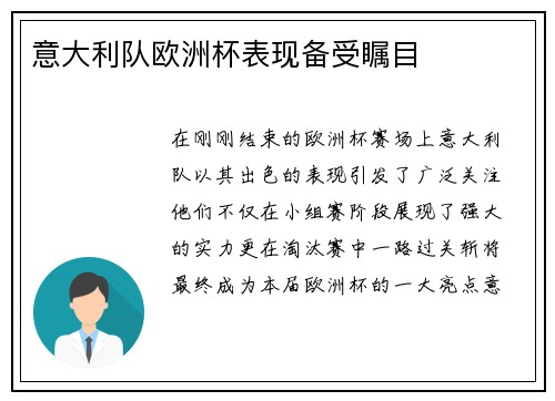意大利队欧洲杯表现备受瞩目